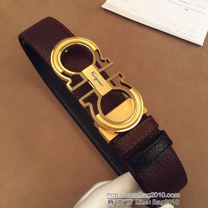 Ferragamo菲拉格慕 雙面進口頭層牛皮荔枝紋 獨特復古風格 精鋼扣 男士皮帶  xfp1193